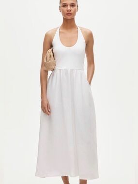 NWT J.Crew Mixy Halter Dress in Linen and Jersey White Sizes S M CV655